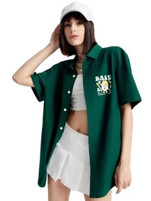 Manfinity 1入組卡通和標語圖案襯衫