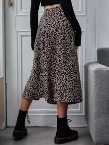 EURMUSE Falda de muslo con abertura de leopardo - Negro - Ver 4