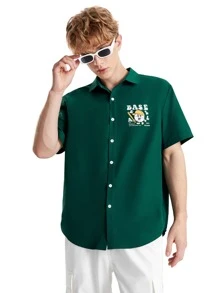 Manfinity 1入組卡通和標語圖案襯衫