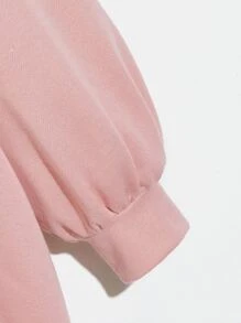 SHEIN Qutie Sudadera con diamante de imitación con corazón & con patrón de letra de hombros caídos - Rosa Pálido - Ver 3