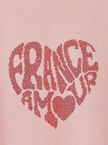 SHEIN Qutie Sudadera con diamante de imitación con corazón & con patrón de letra de hombros caídos - Rosa Pálido - Ver 4