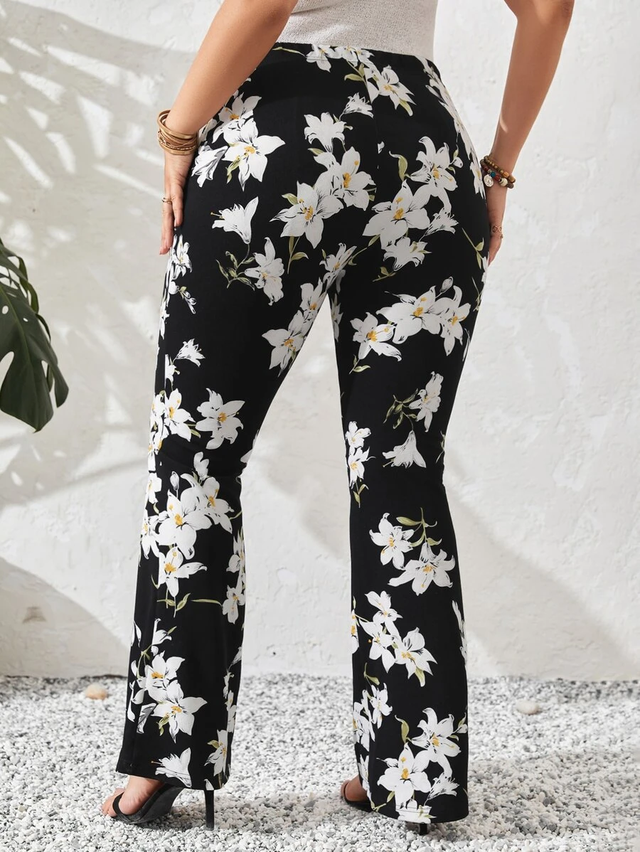 SHEIN VCAY 大碼印花喇叭褲 - 彩色 - 查看 1