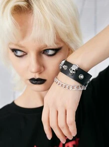 ROMWE Grunge Punk Pulsera de cráneo & con diseño de tachuela - Negro - Ver 1
