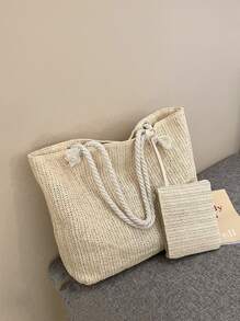 Bolso de paja minimalista y casual, ligero, con monedero para adolescentes y mujeres estudiantes universitarias, perfecto para el colegio, exteriores, viajes, salidas, vacaciones. Una bolsa de playa de verano de moda para mujeres, un accesorio esencial para las vacaciones que combina perfectamente con los accesorios de playa femeninos.