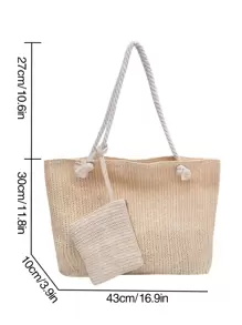 Bolso de paja minimalista y casual, ligero, con monedero para adolescentes y mujeres estudiantes universitarias, perfecto para el colegio, exteriores, viajes, salidas, vacaciones. Una bolsa de playa de verano de moda para mujeres, un accesorio esencial para las vacaciones que combina perfectamente con los accesorios de playa femeninos.