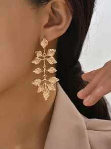 樹葉耳墜 - 金黃色 - 查看 2