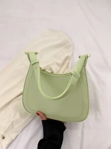 Letter Graphic Hobo Bag - Green - View 1