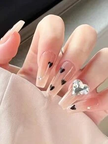 24pcs Long Coffin Heart Pattern Fake Nail & 1sheet Tape & 1pc Nail File - Multicolor - View 1