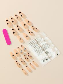 24pcs Long Coffin Heart Pattern Fake Nail & 1sheet Tape & 1pc Nail File - Multicolor - View 2