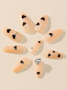 24pcs Long Coffin Heart Pattern Fake Nail & 1sheet Tape & 1pc Nail File - Multicolor - View 5