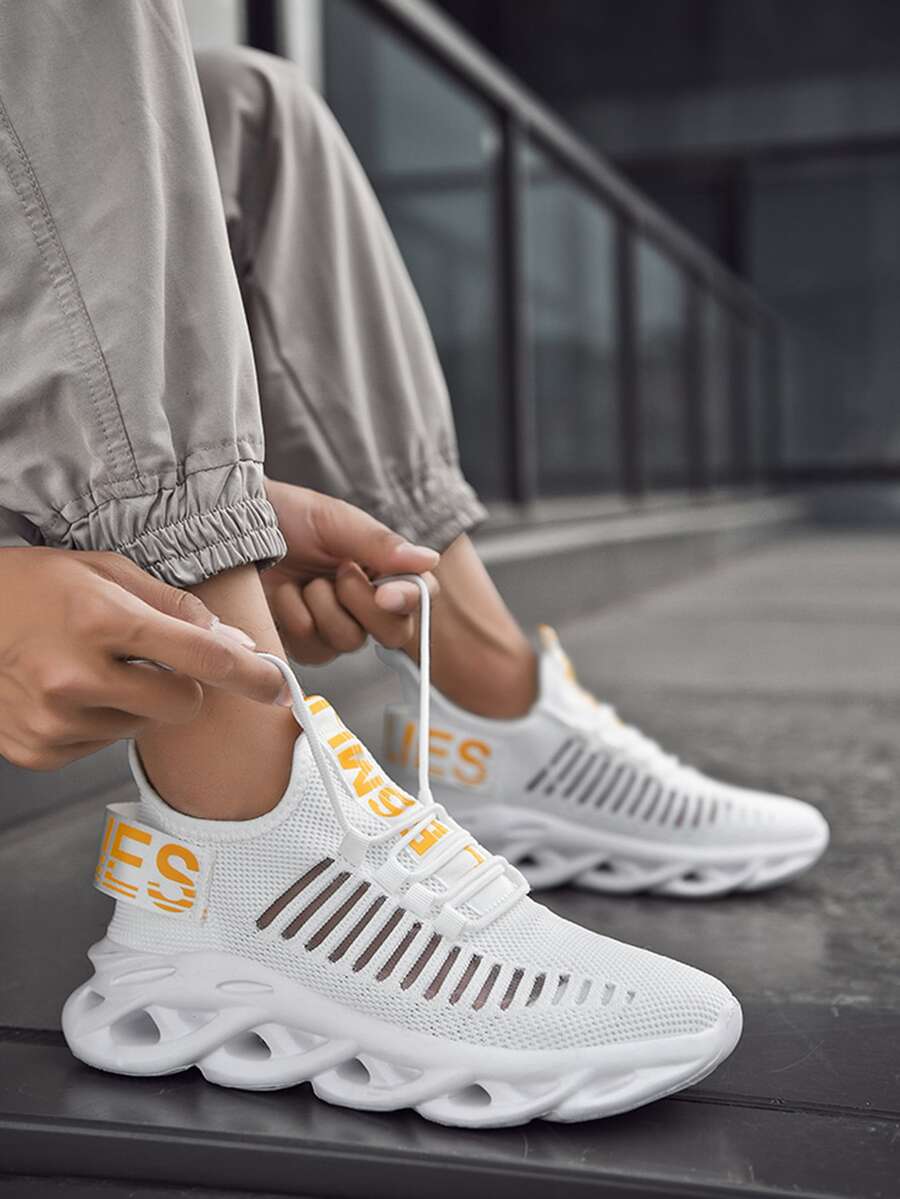 男士透氣字母圖案前繫帶運動戶外運動鞋