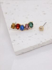 水鑽裝飾不對稱耳釘 - 彩色 - 查看 1