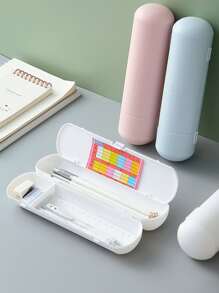 1pc Plain Pencil Case - White - View 4