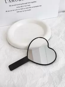 1pc Heart Design Handheld Mirror - Black - View 1