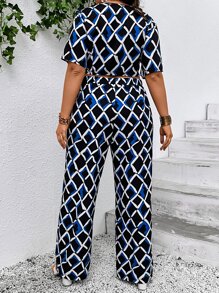 SHEIN VCAY Crop Top mit Geo Muster, Knoten & Hose mit weiten Beinen