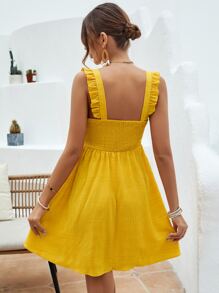 Vivid Eden Solid Ruffle Trim Cami Dress - Yellow - View 2