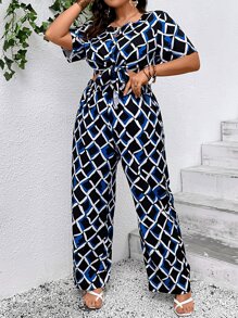 SHEIN VCAY Crop Top mit Geo Muster, Knoten & Hose mit weiten Beinen