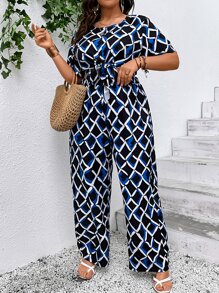 SHEIN VCAY Crop Top mit Geo Muster, Knoten & Hose mit weiten Beinen