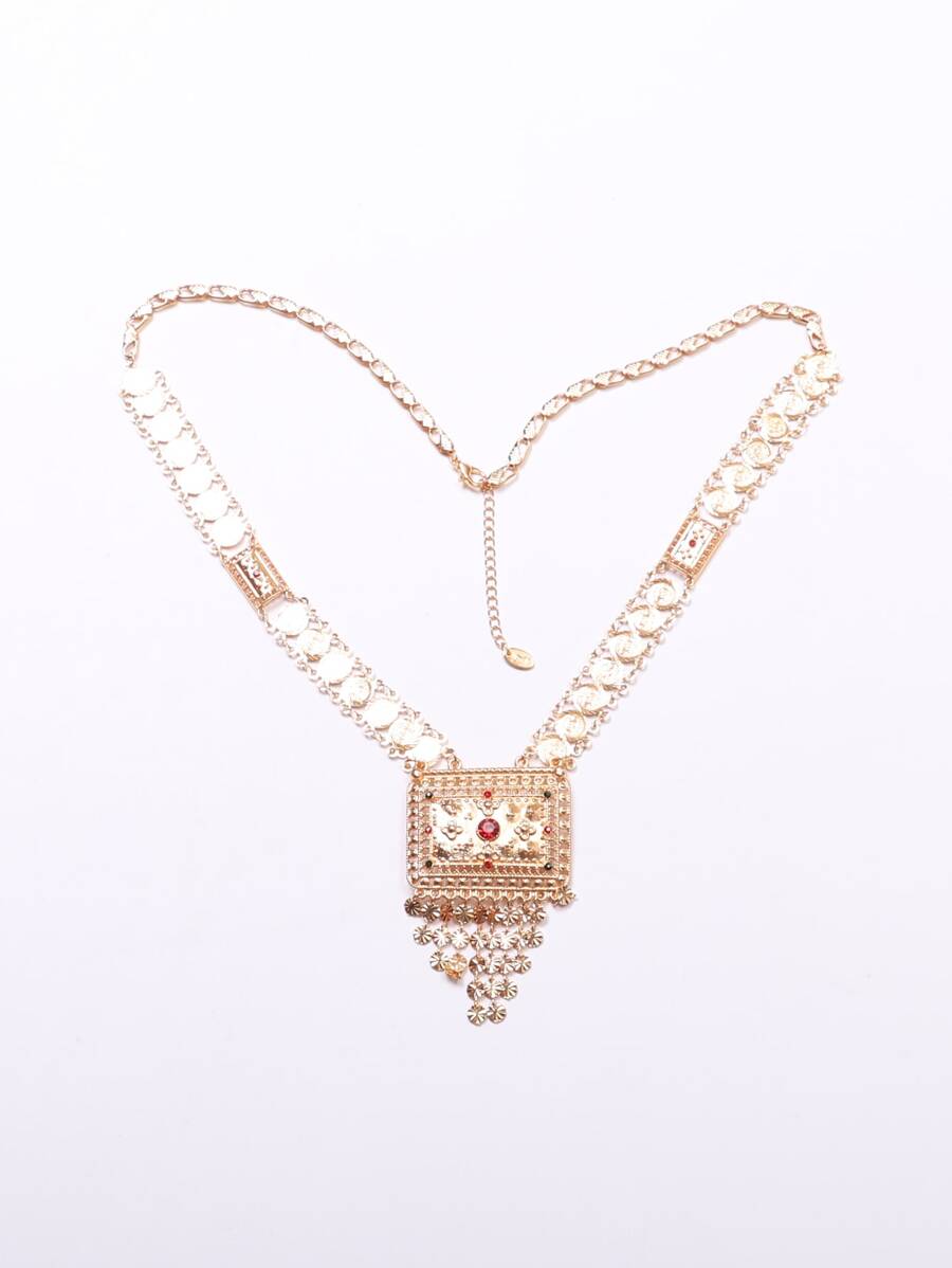 水鑽和唱片裝飾矩形吊墜項鍊 - 彩色 - 查看 1