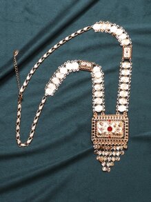 水鑽和唱片裝飾矩形吊墜項鍊 - 彩色 - 查看 2