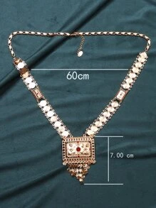 水鑽和唱片裝飾矩形吊墜項鍊 - 彩色 - 查看 4