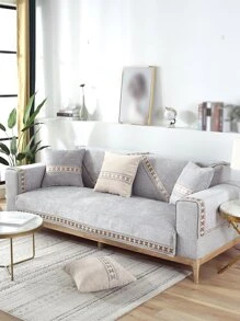 1pc Geometric Pattern Sofa Slipcover, Modernist Polyester Non-slip Stretch Sofa Slipcover For Home - Light Grey - View 4