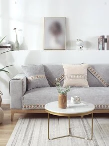 1pc Geometric Pattern Sofa Slipcover, Modernist Polyester Non-slip Stretch Sofa Slipcover For Home - Light Grey - View 2