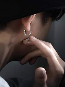 Fashionable and Popular 1pc Men Star Decor Drop Earring Copper Jewelry for Jewelry Gift and for a Stylish Look - Silver - View 1