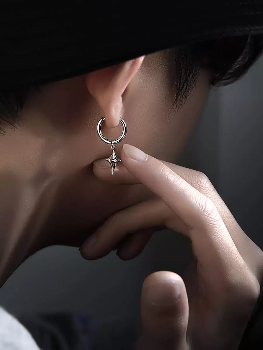 Fashionable and Popular 1pc Men Star Decor Drop Earring Copper Jewelry for Jewelry Gift and for a Stylish Look - Silver - View 1