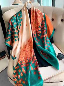 1pc 110cm Women's Floral Print Bandana Scarf, Silky Smooth Satin-Like Texture, Versatile Headscarf/Shawl For Daily Use - Gold - View 1