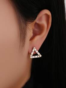 Rhinestone Decor Triangle Stud Earrings - Yellow Gold - View 1