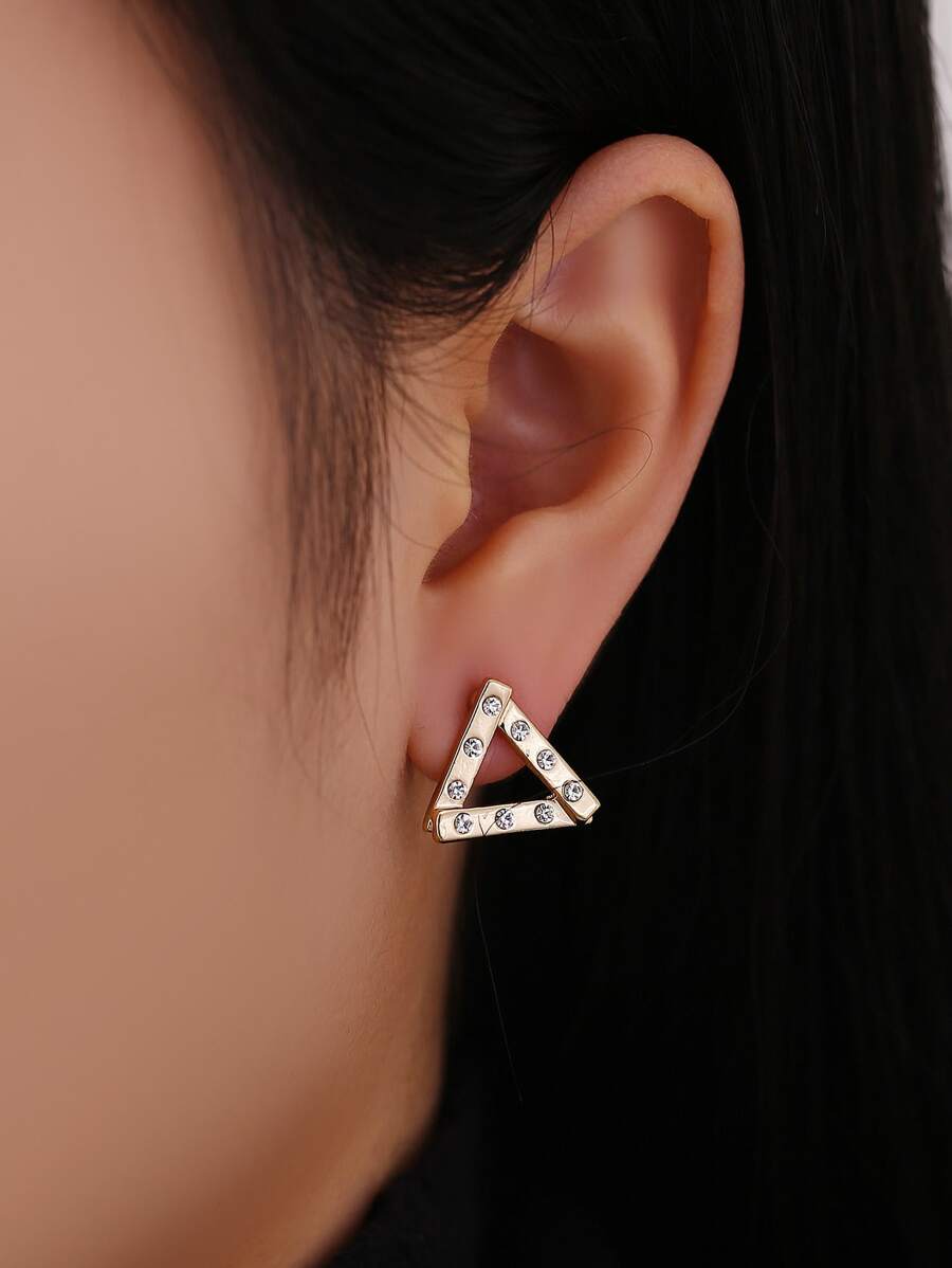 Rhinestone Decor Triangle Stud Earrings - Yellow Gold - View 1