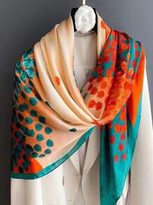 1pc 110cm Women's Floral Print Bandana Scarf, Silky Smooth Satin-Like Texture, Versatile Headscarf/Shawl For Daily Use - Gold - View 2