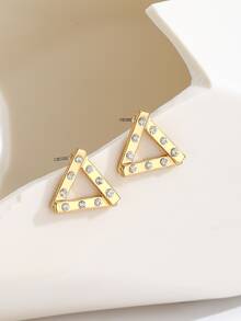 Rhinestone Decor Triangle Stud Earrings - Yellow Gold - View 2