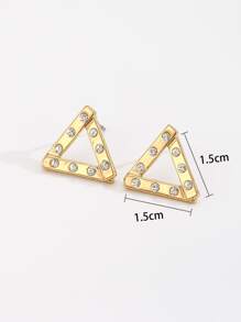 Rhinestone Decor Triangle Stud Earrings - Yellow Gold - View 3