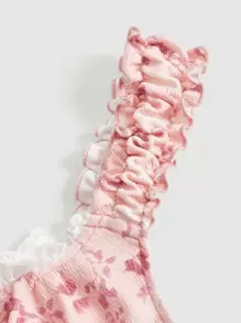 SHEIN MOD Allover Floral Print Contrast Lace Dress - Pink - View 6