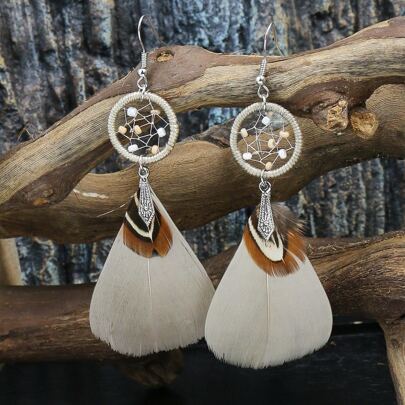Bead Decor Feather Drop Earrings