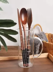 3pcs/Set Japanese-Style Wooden Convenient Tableware Spoon Chopsticks And Fork, Kitchen, Christmas Gift