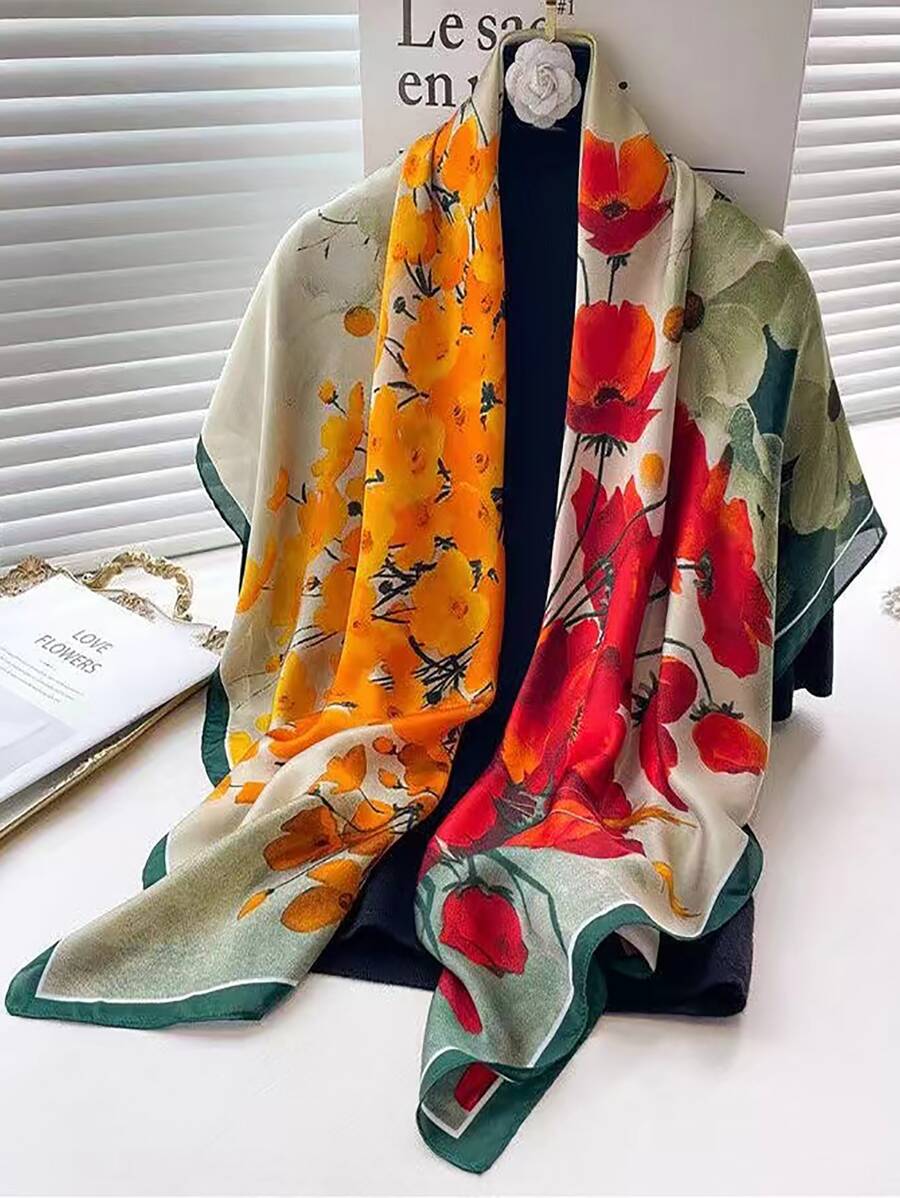 花卉圖案頭巾,優雅風格 - 彩色 - 查看 1