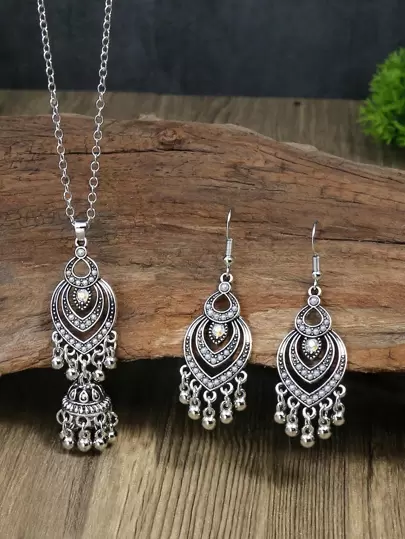 TopHanqi 3pcs/Set Rhinestone Decor Earrings Jewelry Set