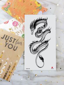 紋身貼紙,1張中國龍紋一次性紋身適合女士,紋身貼紙成年人,逼真紋身貼龍,適合女士和女孩 - 黑色 - 查看 2