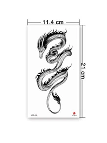 紋身貼紙,1張中國龍紋一次性紋身適合女士,紋身貼紙成年人,逼真紋身貼龍,適合女士和女孩 - 黑色 - 查看 3