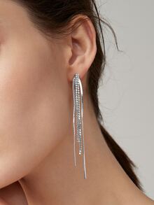 Rhinestone Decor Metal Tassel Drop Earrings - Multicolor - View 1