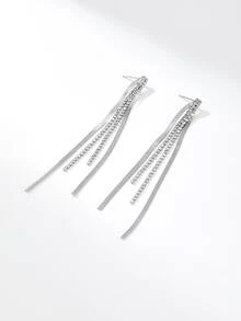 Rhinestone Decor Metal Tassel Drop Earrings - Multicolor - View 2