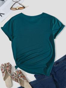 SHEIN LUNE Áo thun nữ Slogan Giải trí - Màu xanh ngọc - Xem 2