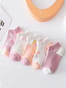 5pairs Toddler Girls Rabbit Pattern Ankle Socks - Multicolor - View 1