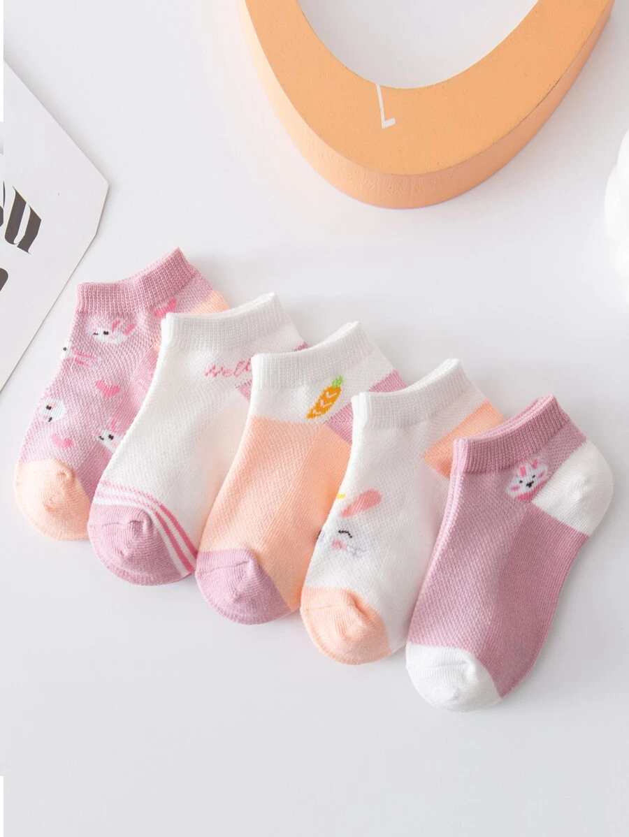 5pairs Toddler Girls Rabbit Pattern Ankle Socks - Multicolor - View 1