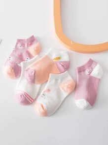 5pairs Toddler Girls Rabbit Pattern Ankle Socks - Multicolor - View 5