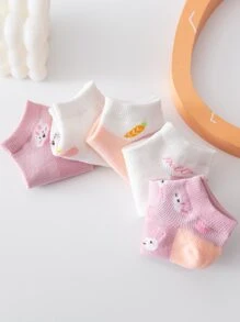 5pairs Toddler Girls Rabbit Pattern Ankle Socks - Multicolor - View 6