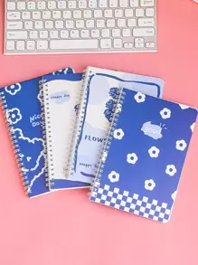 MOKA 4入組花和字母圖案線圈筆記本